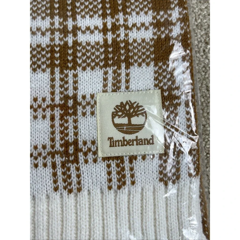 NWT $60 Timberland Unisex Buffalo‎ Plaid Scarf Beige Acrylic One Size